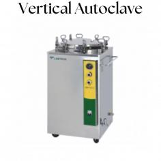Labtron vertical autoclave is designed with a top loading sterilizing unit, a door design (with lock) adopted with a silicone rubber seal to prevent steam leakage, and a manual water loading system. It features a double-scale indication pressure gauge and is equipped with a safety valve, an electronic circuit safety system, and an emergency exhaust switch. 