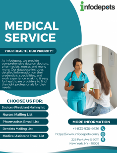 Infodepots offers comprehensive and current data pertaining to doctors, pharmacists, nurses, and other healthcare professionals. Our database contains detailed information regarding their qualifications, areas of expertise, and professional backgrounds, facilitating the seamless identification of suitable healthcare providers.