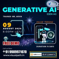 Join Now: https://meet.goto.com/912286973
Attend an Online Free Demo on#GenerativeAI (GenAI) by Mr.Arvin
Demo on: 9th AUGUST, 2024 @ 08:00 PM IST
Contact us: +91 9989971070.
Visit our Blog: https://visualpathblogs.com/
WhatsApp: https://www.whatsapp.com/catalog/919989971070
Visit: https://visualpath.in/generative-ai-course-online-training.html


