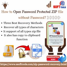 You can easily open a password-protected zip file without a password in just a few minutes. eSoftTools Zip Password Recovery Software has three best recovery methods to open your password-protected zip file. It can recover multiple characters and different languages. It provides a copy-to-clipboard function that you can copy the password and unlock it in one click. you can try now the free demo to unlock the first three characters without any cost.

Visit More:- https://www.esofttools.com/zip-password-recovery.html