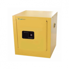 Labtron 15 L Flammable Storage Cabinet features fire-resistant dual walls, a 3-point latch with manual lock, adjustable shelves, and 2-inch vents with flame arresters. Its lead-free powder coating and spill-catcher shelves provide durable, safe storage.