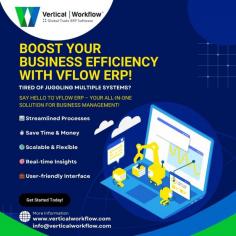 Tired of juggling multiple systems?
Say hello to vFlow ERP – Your all-in-one solution for business management!

 Streamlined Processes
Manage everything from inventory to invoicing with one powerful tool.

 Save Time & Money
Automate routine tasks and reduce errors, so you can focus on what really matters.

 Scalable & Flexible
Whether you’re a small startup or an established enterprise, vFlow ERP grows with your business.

 Real-time Insights
Make informed decisions with real-time data at your fingertips.

 User-friendly Interface
No more headaches! vFlow ERP is intuitive and easy to use.

 Get Started Today!
Visit our website to learn more and request a free demo. https://verticalworkflow.com/

#ERP #BusinessSolutions #Automation #Efficiency #vFlowERP 