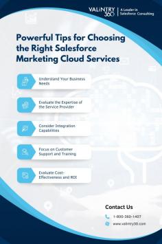 Maximizing customer engagement is crucial in today's competitive landscape, and Salesforce Marketing Cloud Services can make all the difference. VALiNTRY360 specializes in offering comprehensive Salesforce Marketing Cloud Services that empower businesses to connect with their audience like never before. By leveraging advanced tools and personalized strategies, VALiNTRY360 helps companies create targeted marketing campaigns that resonate with customers on a deeper level.

With Salesforce Marketing Cloud Services, businesses can automate their marketing processes, analyze customer behavior, and deliver tailored experiences across various channels. VALiNTRY360’s expertise ensures that your business can harness the full capabilities of this powerful platform, driving higher engagement and conversion rates.

Whether you're looking to refine your email marketing, enhance social media presence, or improve customer journey mapping, VALiNTRY360 has the knowledge and experience to make it happen. Their Salesforce Marketing Cloud Services are designed to align with your unique business goals, providing you with the insights and tools needed to stay ahead of the competition. Partner with VALiNTRY360 to elevate your marketing strategy and achieve measurable results.

For more info : https://valintry360.com/services/salesforce-marketing-cloud
Contact us: 1-800-360-1407
Email : info@valintry.com