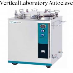 Labtron vertical laboratory autoclave is designed with a double-scale indication pressure gauge, auto power cut in case of water shortage, and automatic shutdown with beep sound as sterilization completes. It features a stainless-steel body with two stainless steel sterilizing baskets, a safe door lock system, and auto protection against overtemperature and pressure. 