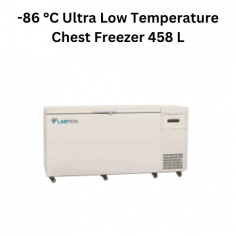 Labtron -86°C Ultra Low Temperature Chest Freezer is an microprocessor-controlled chest cabinet type unit 458 L capacity, with a temperature range of -40 to -86°C . It features microprocessor control, direct cooling with an auto cascade system, an LED display, CFC-free refrigerant, a safety lock, advanced alarms .