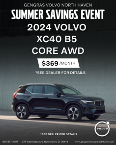 Experience the thrill of summer savings at Gengras Volvo Cars North Haven! Lease the 2024 Volvo XC40 B5 Core AWD for an unbeatable $369/month. Explore our new Volvo inventory, including pure electric vehicles, certified pre-owned options, and more. Visit us for exceptional service and parts.
Contact Us 
Phone: 855-967-2387
Website: https://www.gengrasvolvocarsnorthhaven.com/
Address: 375 Washington Ave North Haven, CT 06473
