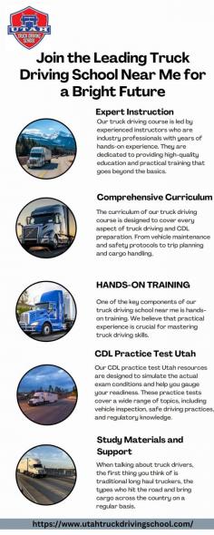 Discover the best truck driving school near me and prepare for a successful career in trucking. Our comprehensive truck driving course includes personalized instruction and a focus on the CDL practice test Utah to ensure you’re ready to pass with confidence. Your future on the road starts here! Visit here to know more:https://medium.com/@utahtruckdriving/join-the-leading-truck-driving-school-near-me-for-a-bright-future-45dd8dff9a56