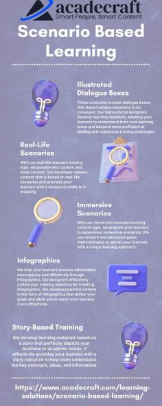 Discover the various types of scenario-based learning offered by Acadecraft, designed to enhance engagement and understanding through immersive experiences. These types include:
Problem-Based Scenarios: Learners are presented with real-world problems to solve, promoting critical thinking and problem-solving skills.
Branching Scenarios: Interactive scenarios where learners make decisions at key points, leading to different outcomes, enhancing decision-making and analytical skills.
Role-Playing Scenarios: Learners assume specific roles within a scenario, fostering empathy, teamwork, and practical application of knowledge.
