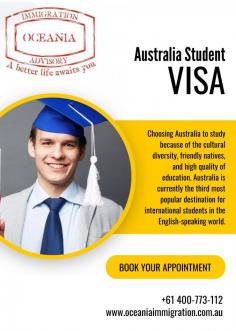 An Australian student visa (subclass 500) allows international students to study full-time at an approved institution. Apply for an Australia Student Visa with Oceania Immigration. Learn about visa requirements, fees, processing time, and post-study work permits to study in Australia.