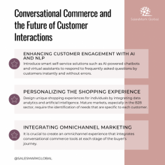 Customer interactions are also changing drastically, particularly due to the implementation of conversational commerce. Thus, the adoption of conversational commerce as a business model or as a tool is not only the trend of the B2B sector but rather a necessity. With the help of chatbots, artificial intelligence (AI), and natural language processing (NLP), organizations are able to transform customer interaction and improve the level of service and efficiency of sales. In this article, we understand how B2B organizations can leverage conversational commerce as a tool to cope with competitive forces.

Read the complete article-

https://salesmarkglobal.com/conversational-commerce-and-the-future-of-customer-interactions/ 

 
