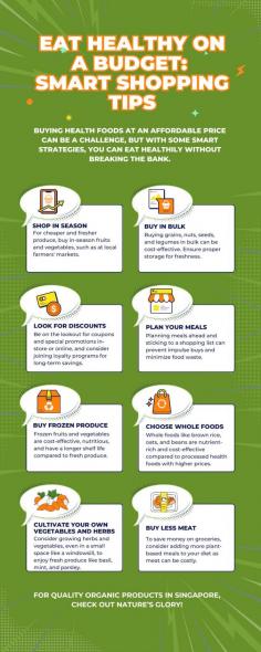 Eat Healthy on a Budget: Smart Shopping Tips

Most of the time, fast food and junk food are our primary meals because these options are cheaper than real or whole foods. However, consuming these types of food in the long run can negatively impact our health.

Consider these smart shopping tips to buy healthy or organic foods at a cheaper price.

Try to buy in bulk from online organic store in Singapore to save money.