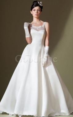 Robe de mariée longue ligne a decoration en fleur en satin manche nulle