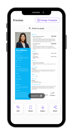 My Resume Builder is a free resume builder app that helps you create a modern and professional resume and curriculum vitae or CV on your mobile in just 3 simple steps. 

Using our One-Click LinkedIn Resume feature, You can convert your complete LinkedIn profile to a resume.

With more than 20+ resume templates and 15 color and font combinations, you can have 300+ resume designs. You can craft a professional resume that perfectly aligns with your skill, personality, and career goals.

Design your resume according to the latest 2023 and 2024 trends, which will help you get more job offers. Our professional resume templates are compatible with India and other countries, such as the United States, Europe, Canada, Brazil, etc.

You can customize your resume with several niche features with a toggle switch. Our Resume Maker includes e-signatures and publications. You can also choose your section titles, help and examples in every section, pre-defined skills and phrases, and more.

