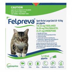 Felpreva Spot-On Solution for Cats is a revolutionary parasite treatment designed for feline convenience and ease of use. This groundbreaking formula features a potent combination of three active ingredients—tigolaner, praziquantel, and emodepside—providing comprehensive parasite coverage in a single spot-on dose.
