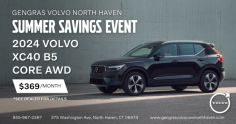 Get ready for summer with an amazing deal on the 2024 Volvo XC40 B5 Core AWD at Gengras Volvo Cars North Haven. Lease for only $369/month and explore our extensive new Volvo inventory. Check out our pure electric vehicles, new specials, pre-owned inventory, and top-notch parts and service.
Contact Us 
Phone: 855-967-2387
Website: https://www.gengrasvolvocarsnorthhaven.com/
Address: 375 Washington Ave North Haven, CT 06473

