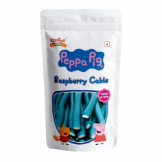 Shop Peppa Pig Clear Raspberry Cable at Sweetons! This 55g Candy Features a Large, Stretchy Blue Raspberry Gummy with a Creamy, Sweet Center Ideal for Both Kids and Adults, It's a Fun and Flavorful Treat That’s Perfect for Snacking or Keeping on Hand for Whenever You Need a Tasty Pick-Me-Up!