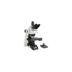 Labnic Digital Microscope uses the NIS45 infinite color-corrected optical system for superior color reproduction, with a 30° inclination, adjustable interpupillary distance (47mm to 78mm), 200mm tube length, precise electric focusing via joystick, touch screen and polarized light sample analysis.