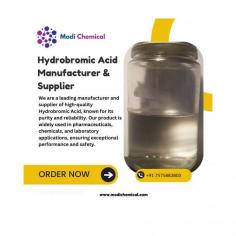 Modi Chemical is the leading producer of hydrobromic acid in India, offering excellent quality for a wide range of industrial uses. Our hydrobromic acid is well known for its dependability and purity, which guarantees that your processes will run as smoothly as possible. Modi Chemical is distinct as your reliable partner because of its affordable prices and first-rate customer support. For all of your hydrobromic acid needs, choose Modi Chemical for unrivaled quality and support. Talk to us right now to find out more.