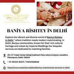 
Explore the vibrant and diverse world of Baniya Rishtey in Delhi, where tradition meets modern matchmaking. In Delhi, Baniya communities, known for their rich cultural heritage and values by Imperial Weddings Our bespoke services are dedicated to matching families.
Visit:https://www.imperial.wedding/baniya-matrimonial-services-in-delhi

