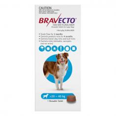 Bravecto Chewable for Large Dogs is a long-lasting protection from fleas and ticks for 20-40kg dogs. A single dose of Bravecto Blue pack treats fleas for 3 months, controls paralysis ticks for 4 months, and protects against brown dog ticks for 8 weeks. Plus, it treats infestations caused by bush ticks, sarcoptes, demodex, and ear mites.
