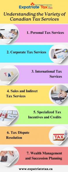  Canadian tax services encompass a wide range of specialized offerings tailored to meet the diverse needs of individuals, businesses, and organizations. Here are the different types of Canadian tax services. Visit us at https://www.expatriatetax.ca/