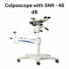 Abimed Colposcope is an optical system with a microscope, providing clear, enhanced images for diagnosis. Unit features a view angle of 0° to 45° and an IPD range of 50mm to 80mm. Enjoy synchronous operation between the microscope and computer screen for seamless diagnostics.