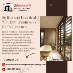 Explore moisture-resistant and chic window treatments for bathrooms at Susanne’s Heavenly Window Coverings. Enhance privacy and elegance in your bathroom space. Our treatments are designed to withstand humidity and add a touch of sophistication. Check out our website to explore!
