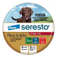 Seresto collar is an innovative, long-lasting flea and tick protection for dogs. The collar provides flea and paralysis tick protection for up to 8 months. Plus, it kills Brown dog ticks and controls bush ticks in puppies and dogs. Seresto Collar kills and repels deadly paralysis ticks for 4 months.
