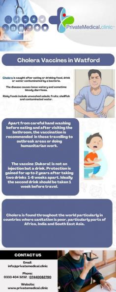 
Cholera is caught after eating or drinking food, drink or water contaminated by a bacteria.
Know more: https://www.privatemedical.clinic/cholera-dukoral-vaccination