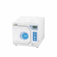 Labdex 23L tabletop sterilizer is a Class N autoclave with microprocessor control, featuring a rapid steam generator and a temperature range of 134°C with 0.22 MPa pressure. It includes an LCD display and a SUS304 stainless steel chamber equipped with a double safety door lock.
