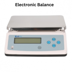 Labnics Electronic Balance is a precision lab instrument for weighing chemical samples, with a 0-16 kg capacity and 0.1 g readability. It features a 255×190 mm square pan and supports multiple units of mass measurement, including grams, kilograms, ounces, carats, pounds, and grains.
