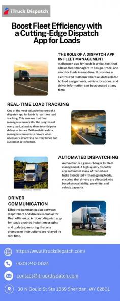 Achieve seamless fleet coordination using a cutting-edge dispatch app for loads. This comprehensive fleet management solution integrates tracking, load assignment, and scheduling, helping you improve dispatch accuracy and boost overall efficiency. Visit here to know more:https://itruckdispatch.wordpress.com/2024/09/12/boost-fleet-efficiency-with-a-cutting-edge-dispatch-app-for-loads/
