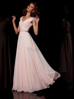 A Linie kurze Ärmeln Normale Taille Chiffon Abendkleid mit Rüschen