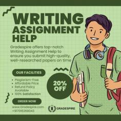 Need assistance with your writing assignments? Gradespire offers professional support to help you craft well-structured and high-quality essays, research papers, and reports. Our team of experienced writers understands academic requirements and is ready to guide you through each step of the process. Whether it's brainstorming ideas or polishing your final draft, we're here to help you succeed. Connect with us today and make your writing tasks easier.

Visit Now:- https://gradespire.com/