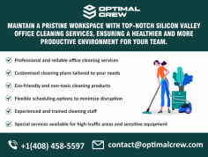 Maintaining a pristine workspace in a high-performance environment like Silicon Valley is crucial for productivity, employee satisfaction, and overall company image. Top-notch office cleaning services in Silicon Valley typically offer comprehensive packages, including.