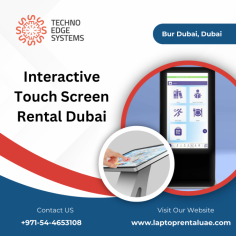 Interactive Touch Screen Rental in Dubai with Techno Edge Systems LLC. Ideal for presentations and interactive displays, our touch screens offer stunning clarity and responsive touch technology. Make your event stand out with engaging visuals. Call us at 054-4653108 or Visit us - https://www.laptoprentaluae.com/touch-screen-rental-dubai/