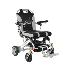 Labtron Foldable Power Wheelchair features 12.5" rear wheels with suspension and 8 cm ground clearance, providing stability on slopes up to 12 degrees. It has a breathable, removable seat cushion for easy cleaning, a reliable brushless controller, dual 250W brushless motors, a 10.8Ah lithium battery, and a driving range of 16 to 20 km with a top speed of 6 km/h.