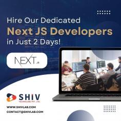 Hire dedicated Next JS developers from Shiv Technolabs in just 2 days. Our experts specialize in building high-performance web applications with Next JS, handling everything from frontend development to server-side rendering.

They bring experience in optimizing websites for speed, managing API integrations, and ensuring responsive designs. Get reliable and efficient development support to meet your project needs quickly and effectively.