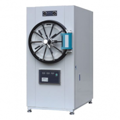 Labexpo Horizontal Autoclave is a fully automatic, 150-liter, microprocessor-controlled device that ensures leak-proof sterilization at 134 °C and 0.22 MPa. It features a digital LCD display, a secure safety door lock, automatic overload shutoff, and water level alerts for reliable and safe operation.