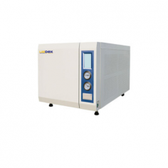 Labdex 45L Tabletop Sterilizer operates at a designed pressure of -0.1/0.28 MPa and a sterilization temperature range of 105°C-138°C. It includes an LCD touch screen for displaying temperature, pressure, time, and alarms, along with a safe door lock and dual overpressure protection for added safety.
