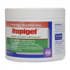 Rapigel is a powerful muscle and joint relieving gel for use in horses and dogs. It greatly lowers pain or soreness associated with joint, muscle and tendon injuries. It relieves joint inflammation and pain due to dog arthritis. The soothing gel is helpful for swollen and inflamed joints and tendons. Rapigel is very beneficial for dogs undergoing training as it assists to warm up helping to prevent injuries due to strenuous exercises. The gel based cream aids to recover from intense exercises and overexertion.
