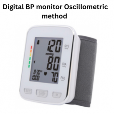 Medzer Digital BP monitor uses the oscillometric method for NIBP measurement, with a cuff pressure range of 0-300 mmHg. It measures systolic (60-280 mmHg) and diastolic (30-200 mmHg) pressures, features an LCD screen, automatic pressurization, large memory, and uses cellular batteries.