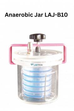 Labtron Anaerobic Jar is a 7L pumping-type jar with a 3-5 min anaerobic condition setup. It holds 3 stacks of 8 dishes (9-10 cm), features a transparent lid with an O-ring, and offers optional racks and a side tube for gas evacuation and introduction.
