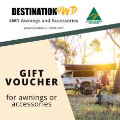 A Destination4WD Gift Voucher is the perfect present for a 4WD enthusiast, camper, traveller, person who loves the great outdoors or adventurer – or, all of the above!

Get your friends and family to throw in for an awning or a set of walls – for Christmas, birthday, Father’s Day (or Mother’s Day!) or any day really that calls for a gift! https://destination4wd.com/product/destination4wd-gift-voucher/