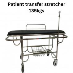 Abimed patient transfer stretchers feature a surface size of 2020 × 680 mm, a lifting range of 590–880 mm, and a 135 kg capacity. They are electrically controlled with smooth motion, a removable mattress, and an IV pole stand.