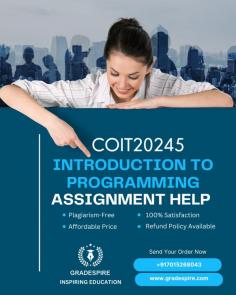 With the help of Gradespire's COIT20245 Introduction to Programming Assignment Help, you can unleash your programming potential. Our knowledgeable tutors offer step-by-step guidance so you can understand difficult subjects and do well on your projects. Our specialized support makes sure you stay ahead whether you're working on coding assignments, troubleshooting problems, or getting ready for tests. With our dependable and reasonably priced programs, tailored to your specific requirements, you can succeed academically in your programming classes. You can rely on Gradespire for thorough assignment assistance.

Visit Now: https://gradespire.com/coit20245-introduction-to-programming-assignment-help/