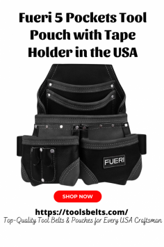 The Fueri 5 Pockets Tool Pouch with Tape Holder is now available in the USA. This tool pouch provides tradespeople with a combination of spacious tool pockets and a convenient tape holder, making it an ideal choice for efficient job performance.