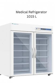 Medical Refrigerator is a refrigerator with 1015 L capacity and high precision microprocessor temperature controlled system.capacity 1015 L
Cabinet type Upright Controller type Microprocessor Capacity: 1015 L  Microprocessor temperature control system with display accuracy of 0.1 °C  R290 refrigerant Temperature range 2 °C to 8 °C