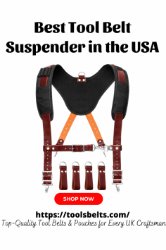 The best tool belt suspender in the USA offers unmatched quality and comfort. Made from thick black leather, it features padded foam shoulder straps and adjustable clips that prevent shoulder strain. This suspender is ideal for anyone who works long hours and needs reliable support.