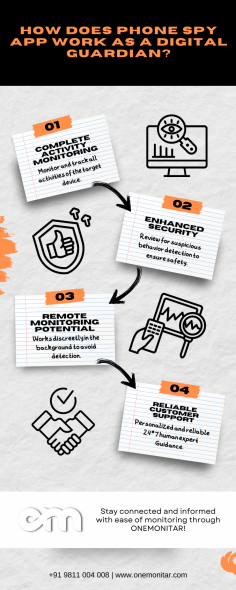 Introducing ONEMONITAR as your ultimate digital guardian with advanced phone spy app features designed to ensure complete activity monitoring and enhanced security. Track all actions on the target device in real-time and review any suspicious behavior for immediate safety alerts. With remote monitoring capabilities, ONEMONITAR operates discreetly in the background, ensuring it remains undetected. Plus, enjoy peace of mind with our 24/7 reliable customer support, offering personalized expert guidance whenever you need it.

Stay connected and informed effortlessly with ONEMONITAR’s powerful monitoring solutions!

#phonespyapp #phonespyapplication #phonespysoftware #phonespytool #phonespyappforparentalcontrol